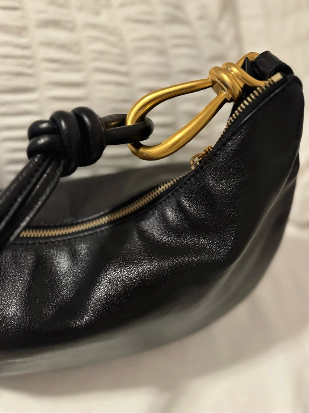 Donna Karan Black Leather Hobo with Gold-Tone Accents